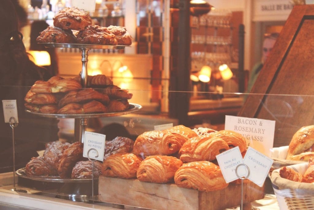 display window of bakery shop
